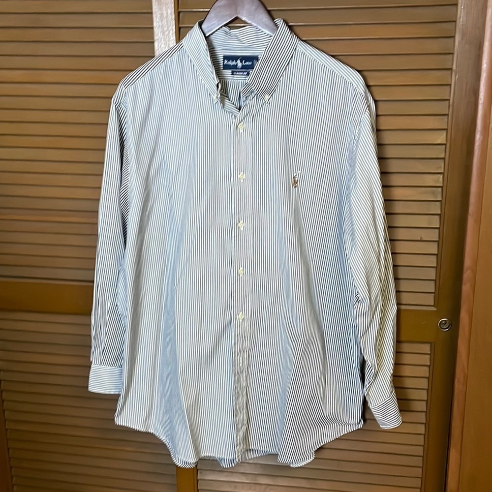 Ralph Lauren Classic Fit 2-Tone Striped Button Down Collar Long Sleeve Shirt 17